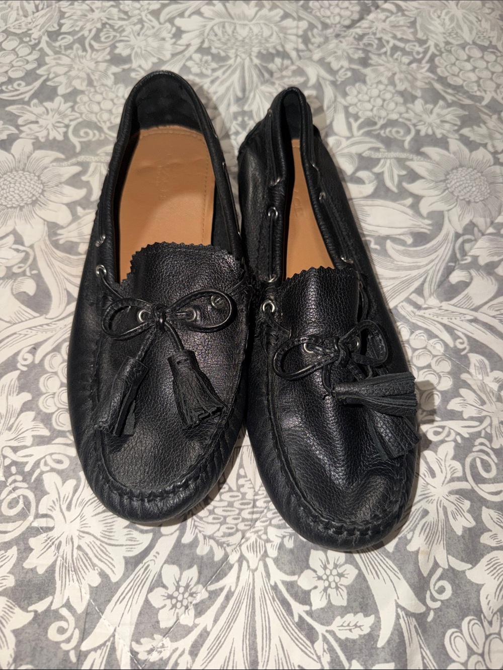 Coach Black Leather Tassel Moccasin Loafers